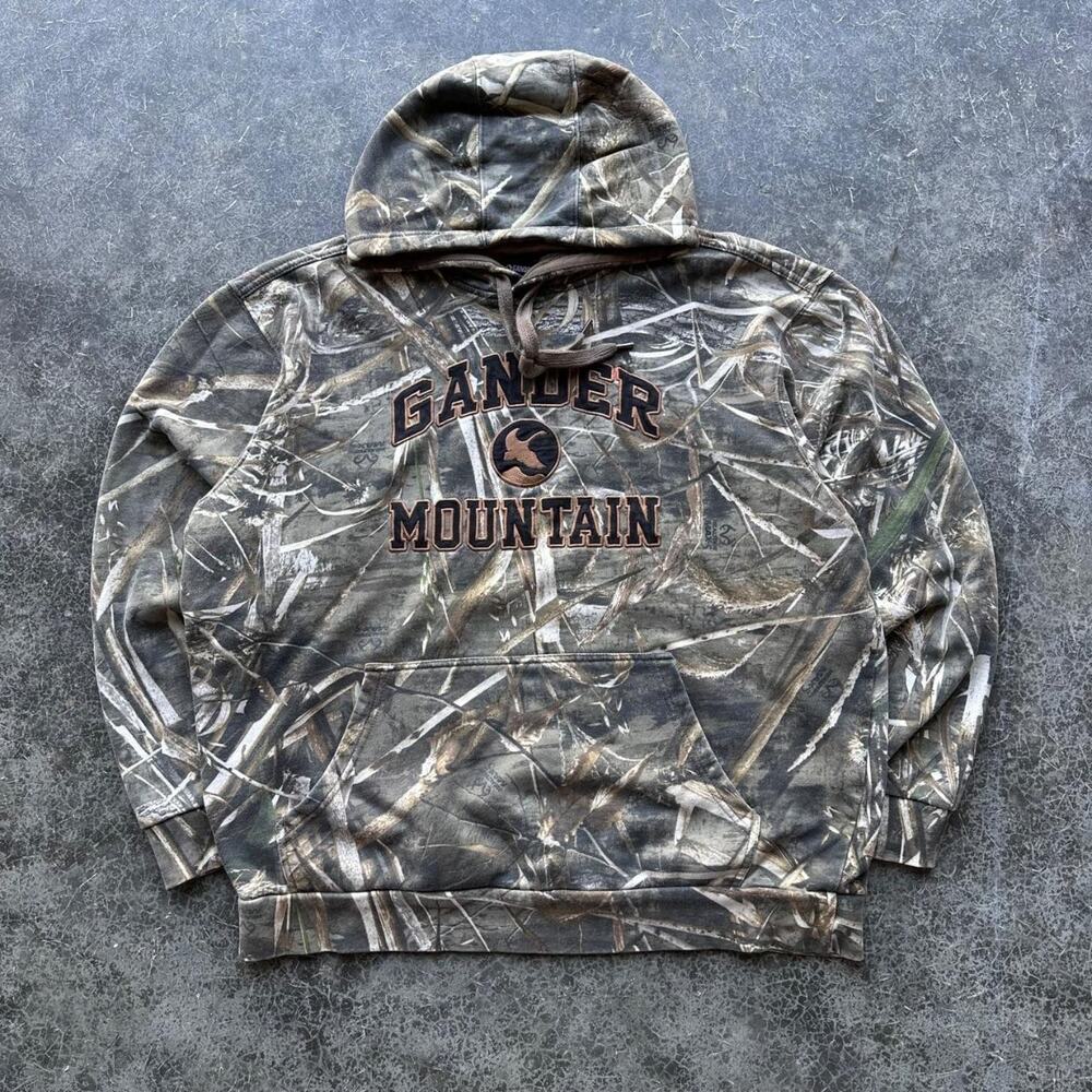 Y2K 2000s Gander Mountain Earth Tone Realtree Camo Baggy Pullover Hoodie Large